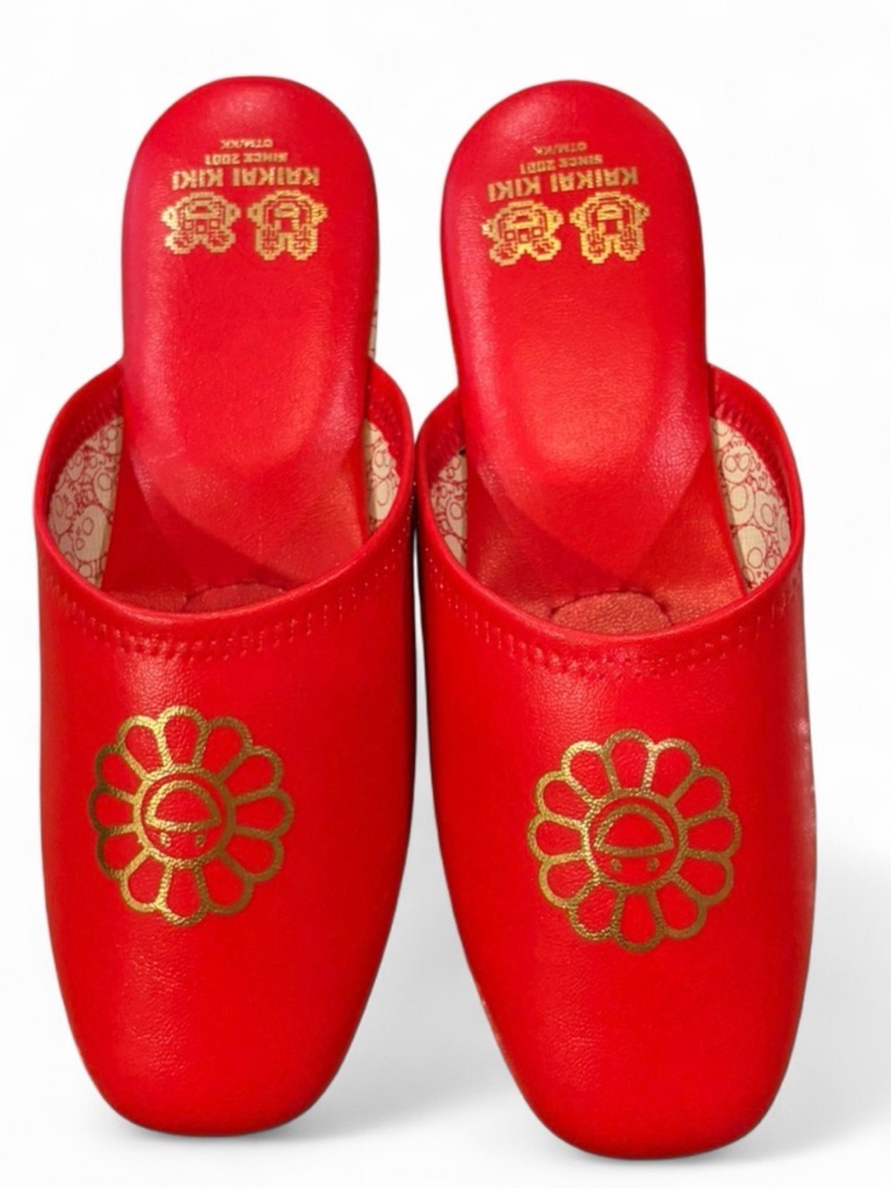 Takashi Murakami × Kaikai Kiki Flower Vinyl Cherry Red Gold Tone Slippers Shoes